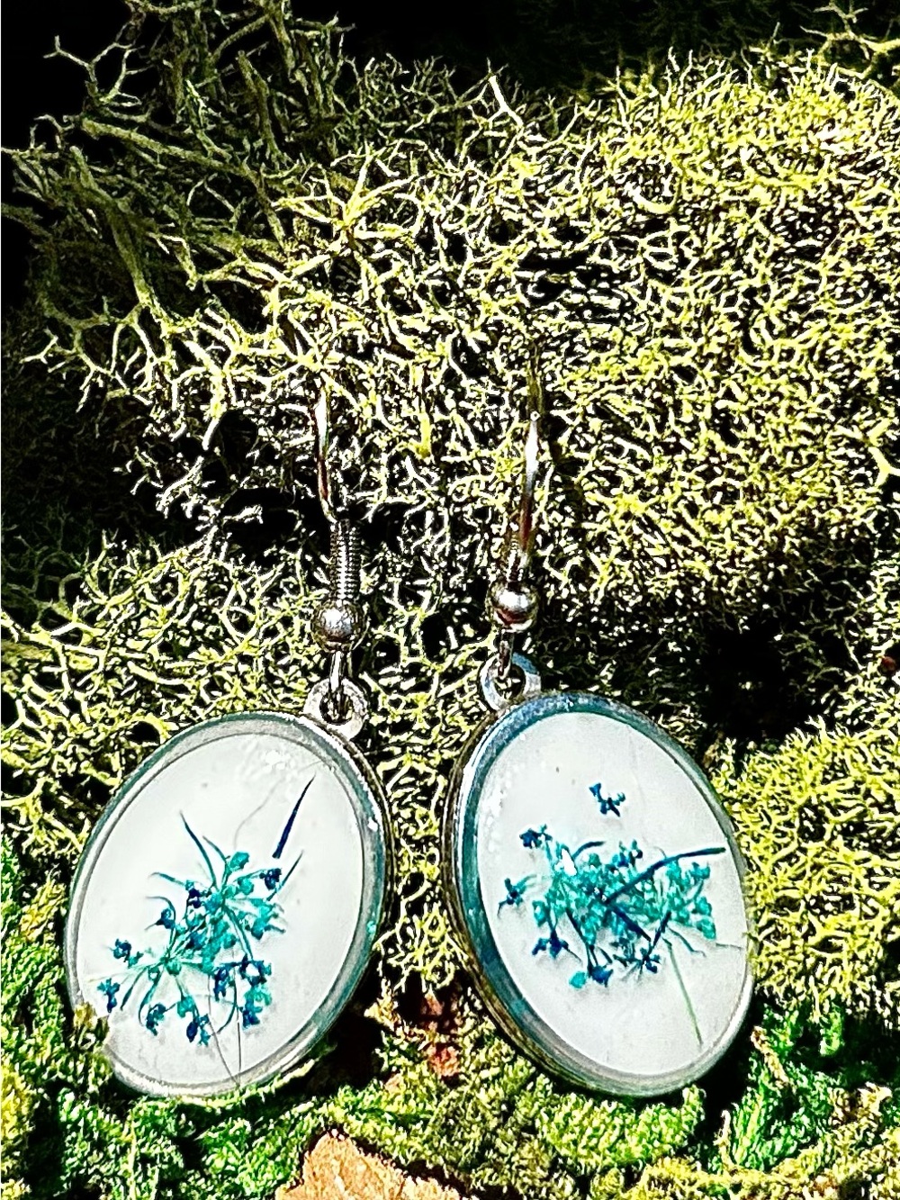 Blue Floral Resin Drop Earrings - Handmade Women’s Jewelry